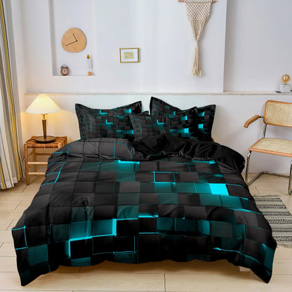 3pcs Luxurious Geometric Grid Plaid Print Soft Comfortable Duvet Cover