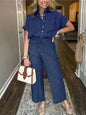 Classic Spring Autumn Cotton Linen Striped Printed Short Sleeve Shirt 2 Piece Set Retro Casual Loose Waist Trousers Women's Suit