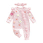 Citgeett Autumn Infant Baby Girl Fall Outfits Long Sleeve Flower Ruffle Jumpsuit Zipper Jumpsuit Headband Clothes Set