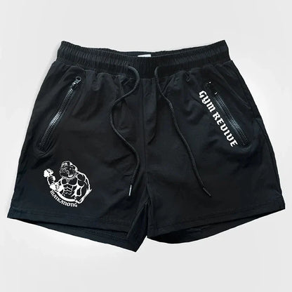 Men's Quick Dry Side Printed Shorts Double Zipper Pocket Side Design Running Basketball Training Fitness Shorts Summer