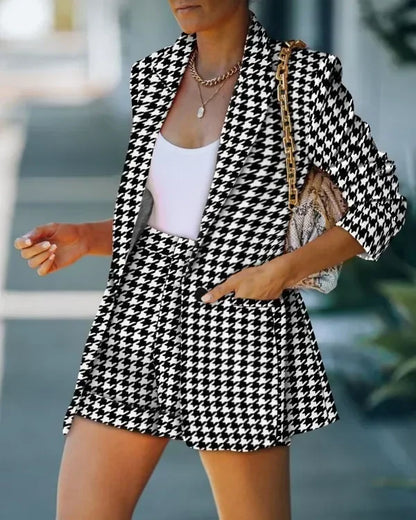 Elegant Two Piece Blazer Suit Sets Women OL Office Sets Slim Cardigan