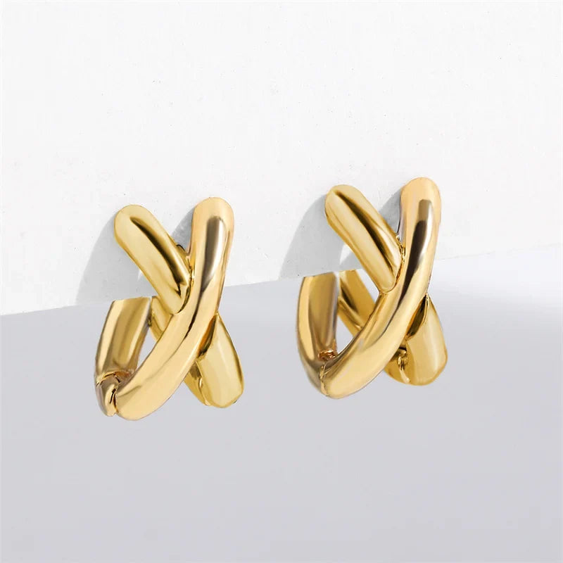Vintage CC Design Stud Earrings for Women Korean Fashion X Cross Zircon Earring Engagement Jewelry Gifts Wholesale