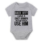 Cute Cotton Baby Bodysuit with "Back Off! I Have A Crazy Grandpa" Print Short Sleeve Baby Girl Boy Jumpsuit Kids Cotton Clothes