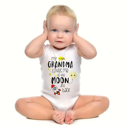 MY GRANDMA LOVES ME TO THE MOON AND BACK Funny Newborn Onesies Cut Baby Girl Boy Clothes High Quality Infant Bodysuit