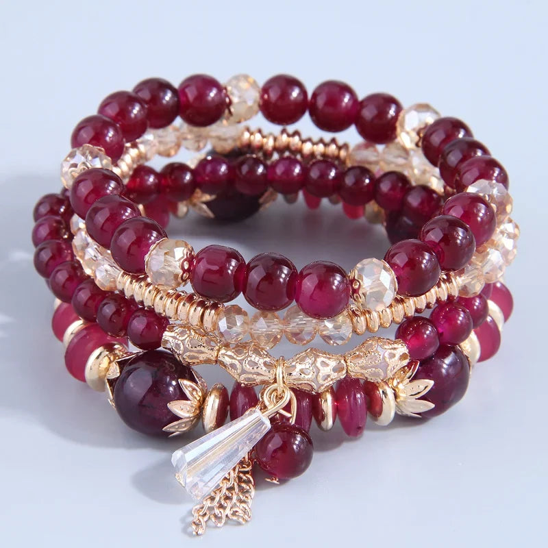 DIEZI Korean Trendy Multicolor Green Crystal Beads Rope Bracelets Women Girls Elastic Tassel Wrap Bracelet Pulseira Feminina