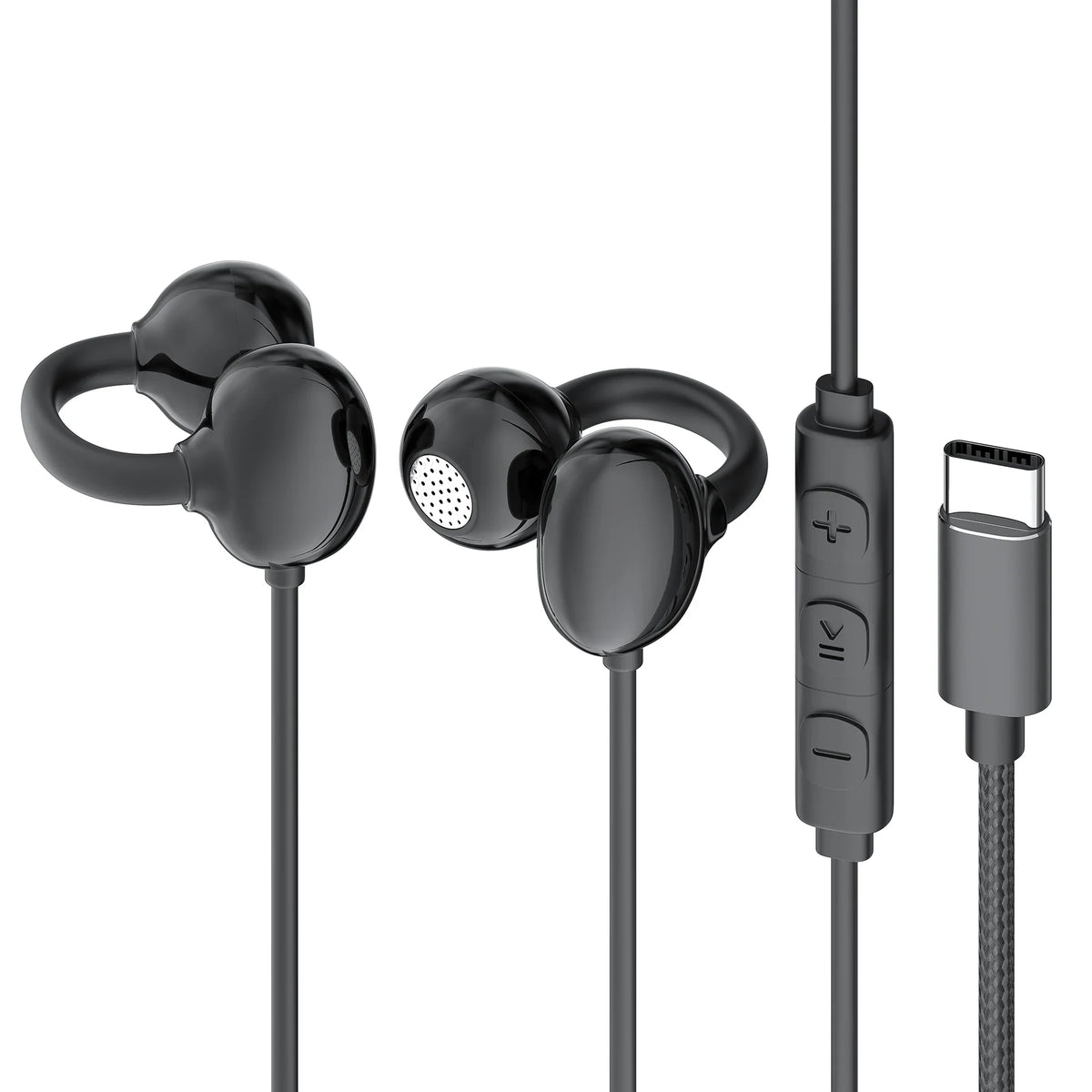 Hellodigi Wired Earphones With Microphone Ear Clip Wired Earbuds 3.5mm/Type-C Plug for PC Laptop iPhone 15 Samsung HIFI Earsets