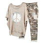 Womens Two Piece Camouflage Set Summer Outfits for Women Cotton Linen Suit 2023 Casual Print Short Sleeve Harajuku