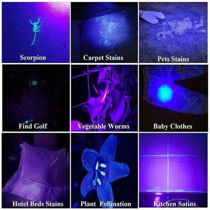 395nm UV Flashlight Blacklight USB Rechargeable Zoomable UV Light Ultraviolet Flashlight for Pet Urine Detector Resin Curing