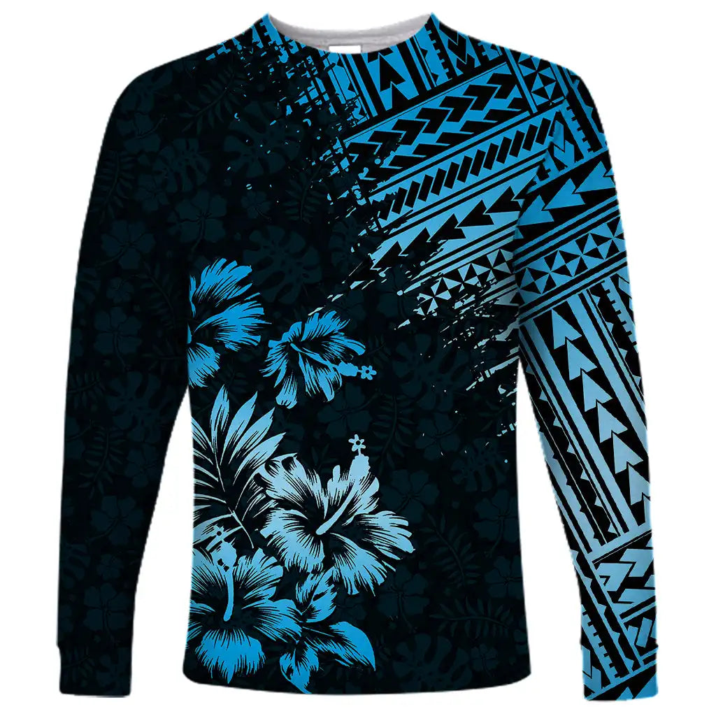 2024 new men's long-sleeved t-shirt 3d printed Polynesian flower print men's autumn tops casual round neck street t-shirt