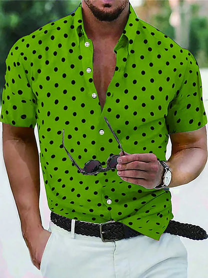 Men's Shirt Button Down Shirt Casual Shirt Summer Shirt Beach Shirt Black White Red White Green Short Sleeve Polka Dot Lapel Pri
