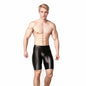 AMORESY Men's Sexy Smooth Shiny Medium Waist Sportswear Elastic Tights Silk Pants Running Sports Breathable Fitness Beach Shorts