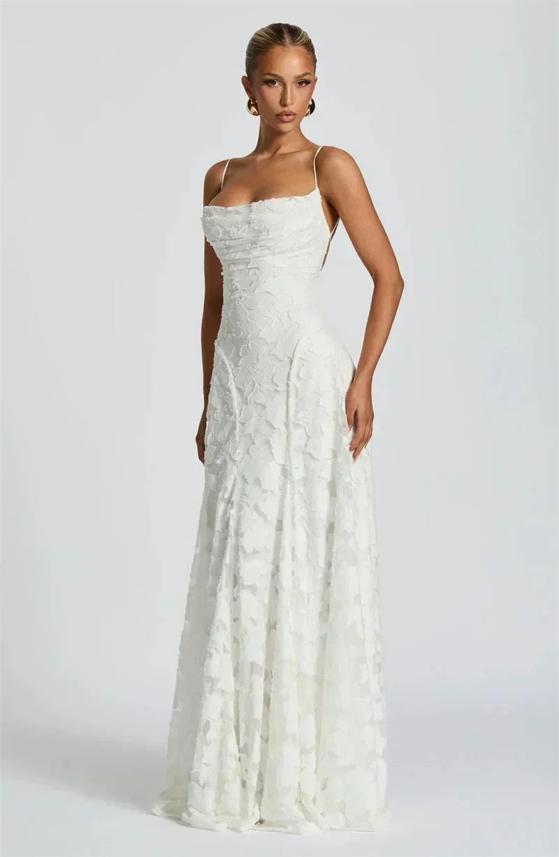 Mozision Spaghetti Strap Backless Sexy Maxi Dress Women Gown Fashion Off-shoulder Sleeveless Lace-up Evening Club Party Dress