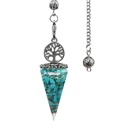 20x52mm Natural Stone Pendulum Necklaces Tree of Life Hexagonal Cone Crushed Stone Amethysts Chakra Pendant Jewelry Accessories