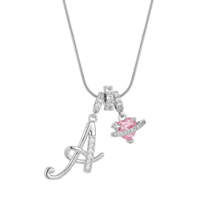 Fashion Letter Necklace for Women Pink Zircon Heart-shaped Pendant Suitable for Girls to Wear Personalized Gold-plated Jewelry