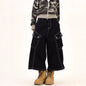 Retro American Washed Multi-Pocket Workwear Denim Shorts Unisex Black Summer Street Loose Seven-Foot Trendy Jeans Cotton