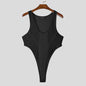INCERUN American Style Bodysuits Fashion Mens Mesh Splicing Side High Slit Triangle Jumpsuits Sexy Homewear Sleeveless Jumpsuits