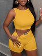 Turmeric Ribbed Crop Top and Shorts Set Streetwear