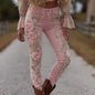 Women's Fashion Floral Jeans Straight Leg Denim Pants European American Style