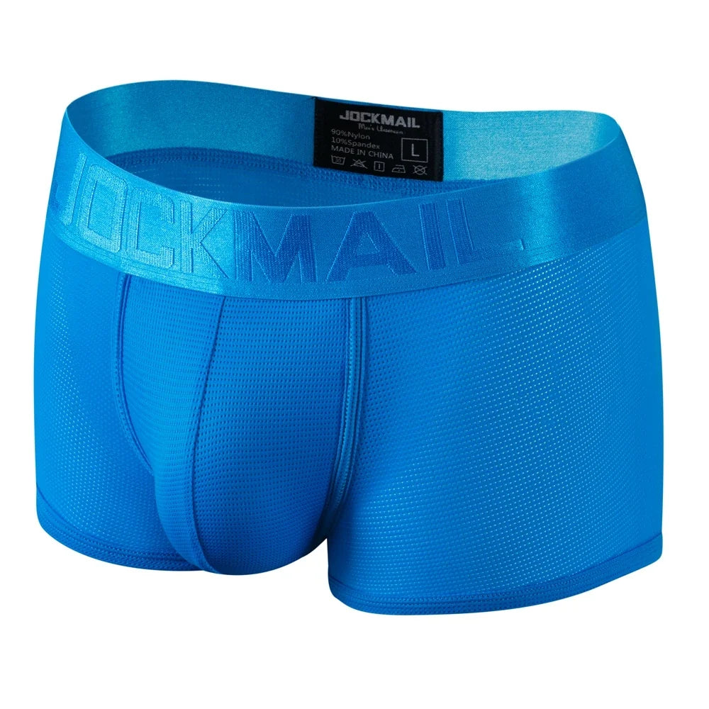 Fashion Fluorescent Color Men's Underwear Sporty Breathable Mesh Boxer Briefs Sexy Transparent Male Underpants Gay Sissy Shorts