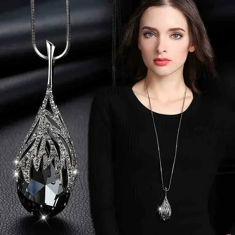 New Arrival Long Necklaces for Women 2024 Fashion Gray Crystal Choker Collier Femme Statement Necklaces & Pendants Accessories