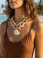 FTCY Bohemian Khaki Woven Thick Rope Necklace For Women Chunky Conch Pendant Choker Daily Wear on Summer Beaches