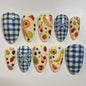 3D Lemon Blue White Striped French Nail Art Summer Chic Short Round False Nails Detachable Finished Fake Nails Press on Nails