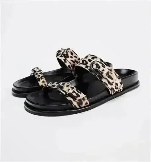 Designer Chic Flat Sandals - Animal Print & Comfort | Femstylo