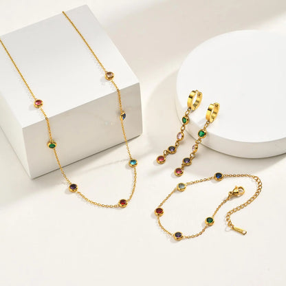 Dainty Colorful CZ Station Choker Necklace, Womne's Gold Plated Stainless Steel Chain Tarnish Free Stackable Jewelry Waterproof