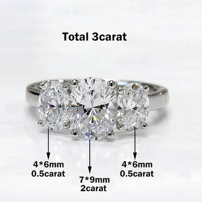 3/6cttw Real Moissanite Engagement Ring with Certificate 3-Stone Oval