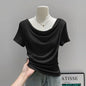Summer Thin One Shoulder Short Sleeved T-shirt Feminine Temperament Summer Irregular Slim Fit Spicy Top Women Clothing