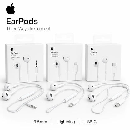 Official Apple EarPods Wired Earphones 3.5mm Lightning USB-C Connector with Mic Volume Control for iPhone iPad Mac