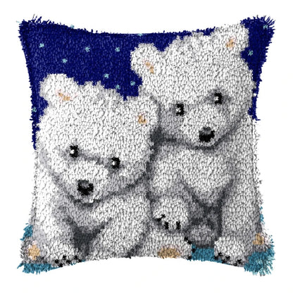 Cunning Fox Smyrna Buttons Package Latch Hook Pillow Kit Bunny Embroidery Design Plush Animal Canvas Craft for Home Decor Gifts