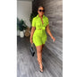 Streetwear Two Piece Set for Women Summer Outfits Pockets Short Sleeve Button-Up Shirt Top Short Sets Party Club Matching Sets