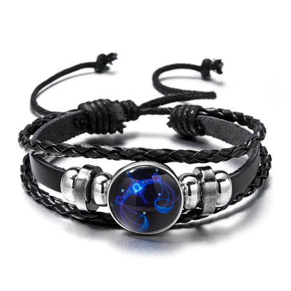 Luminous 12 Zodiac Constellation Sign Braided Couples Leather Bracelet For men Black Rope Charm Party Grow in the dark Jewelry