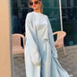 Pant Set Women Three Piece Sets Round Neck Short Sleeve Shirt Straight Pants Lace Up Long Robe Y2k Streetwear Work Casual 2026