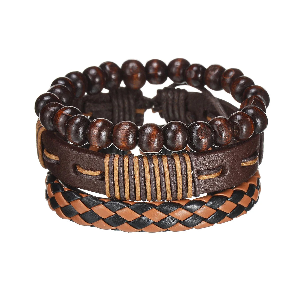MeMolissa New Fashion Braided Wrap Leather Bracelets for Men High Quality Vintage Charm Wood Beads Ethnic Tribal Wristbands