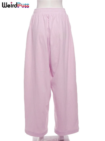 High Waist Corduroy Wide Leg Pants Women