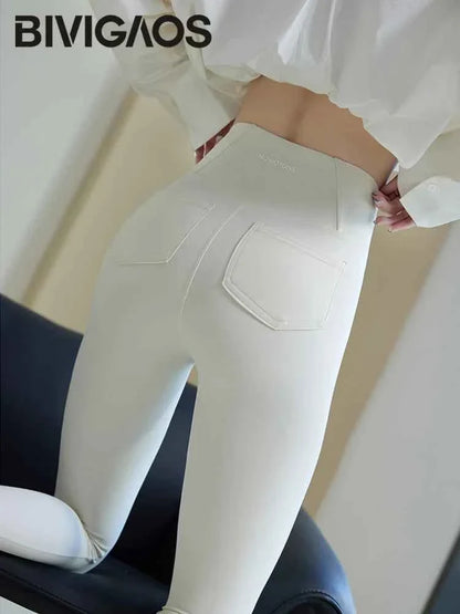 BIVIGAOS Women's Sharkskin Leggings - White
