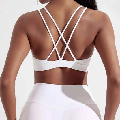 Solid Color Cross Fitness Bra with Chest Pad