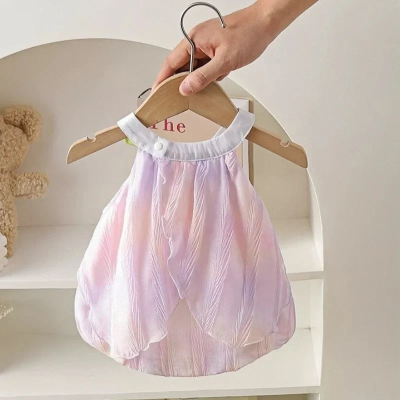 Adorable 0-24m Baby Girls Tulip Decor Bodysuit Summer Halter Sling