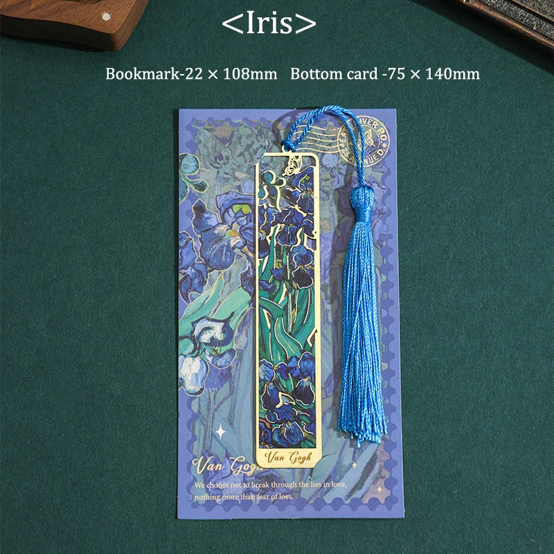 Van Gogh Monet Oil Painting Metal Bookmark Hollow Art Book Mark With Tassel, Vintage Reading Accessories Gift For Book Lovers