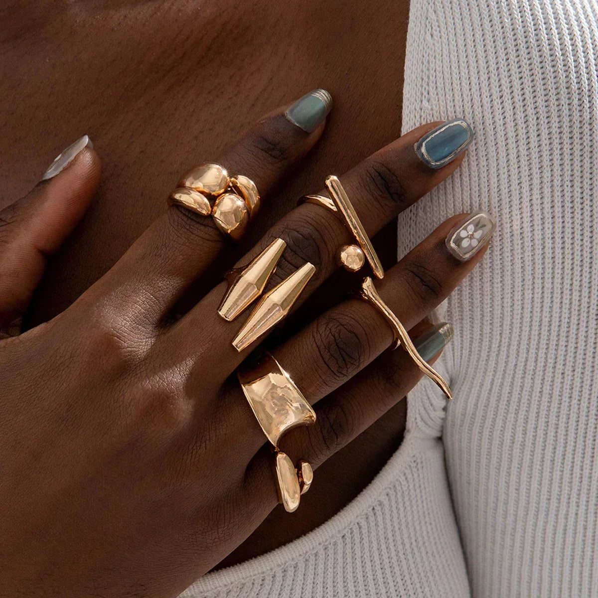 Docona Fashion Elegant Stacking Gold Colour Rings Geometric Design Ring Set Accessories Daily Festival Party Gifts 27910