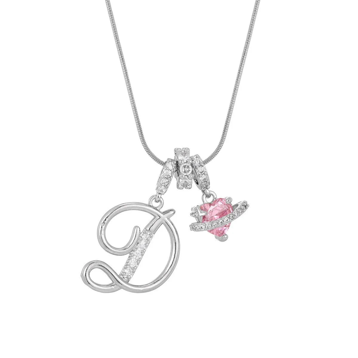 Fashion Letter Necklace for Women Pink Zircon Heart-shaped Pendant Suitable for Girls to Wear Personalized Gold-plated Jewelry
