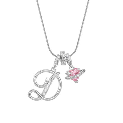 Fashion Letter Necklace for Women Pink Zircon Heart-shaped Pendant Suitable for Girls to Wear Personalized Gold-plated Jewelry