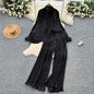 Elegant For Women's Fashion Sets Casual Long Sleeve Shirt Straight Pants Suit Female 2024 Loose Print Tops Two Pieces Outfits