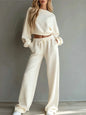 Autumn New Casual O Neck Long-Sleeved Ultra-Short Sweatshirt Trousers