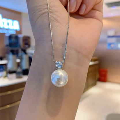 Huitan Imitation Pearl Women Pendant Necklace Inlaid Shiny CZ Fashion Wedding Party Versatile Elegant Accessories Jewelry Gift
