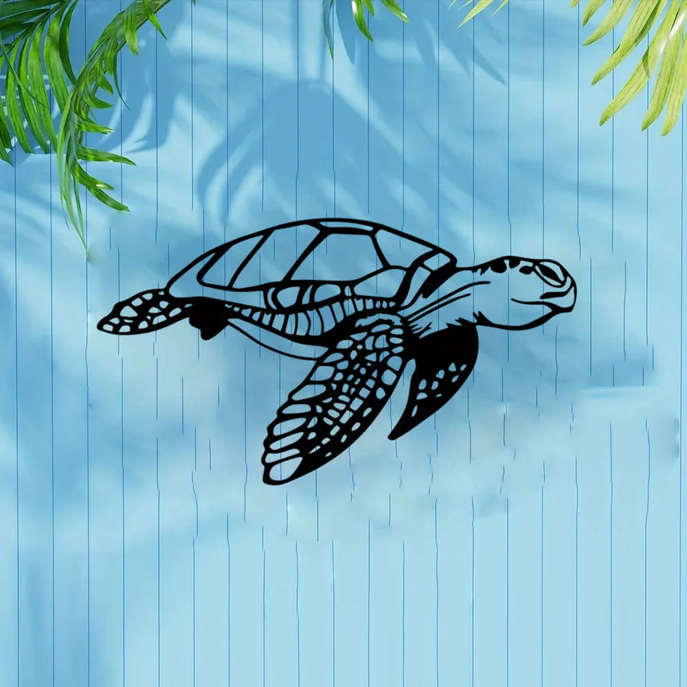 Black Metal Sea Turtle Wall Art - Perfect Beach Theme Decor for Living Room. Stunning Beach Wall Decorations