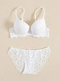 1 Set Elegant Lace Embroidery & Breathable Fabric Lingerie Set: Push-Up Bra, Drop Waist Sheer Panty - Ultimate Valentine's Day