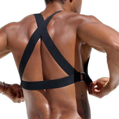 Harness Men Sexy Shoulder Straps Chest Bondage Faux Leather Adults Erotic Lingerie Gay Underwear Sissy Exotic Tanks for Bar Show